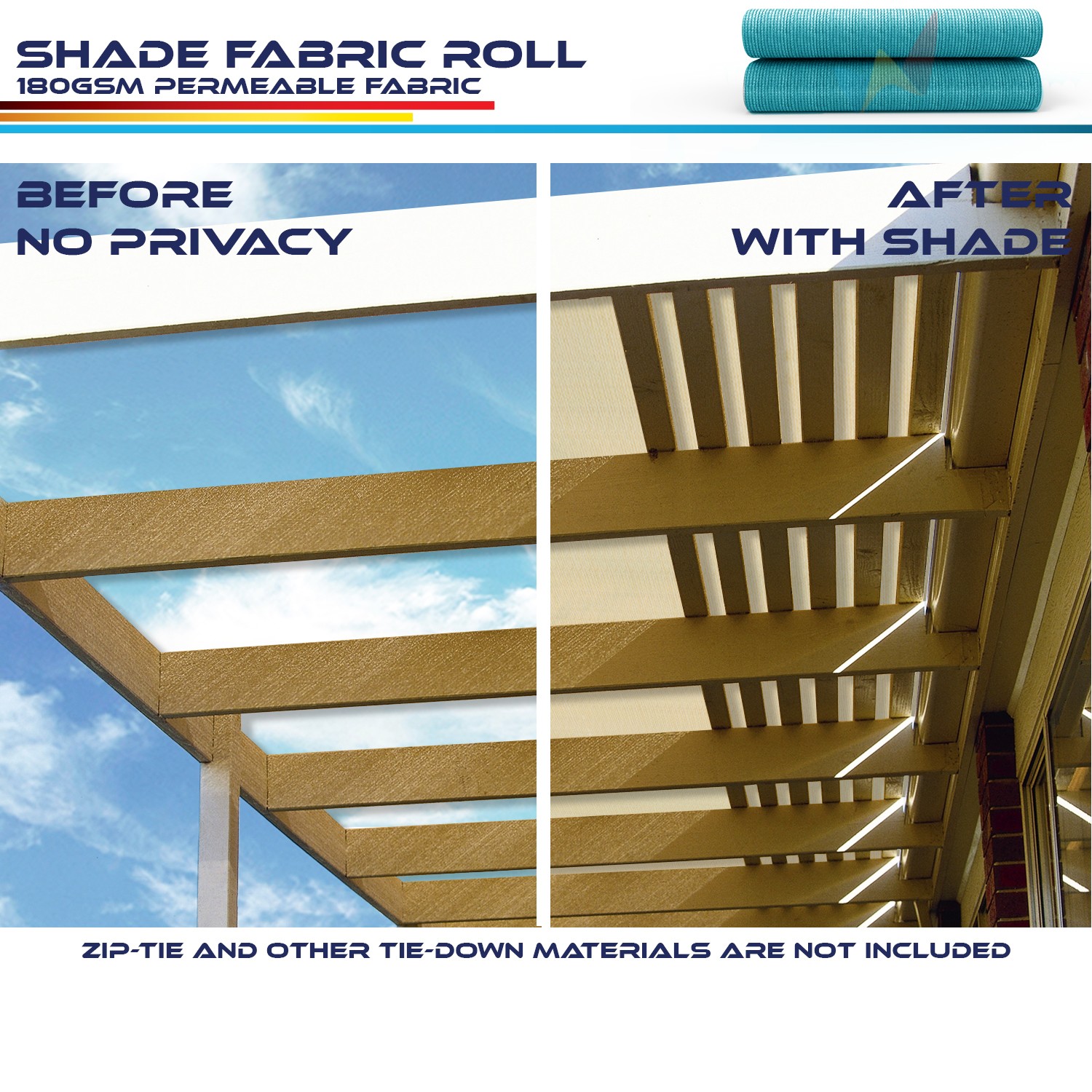 6ft Sun Shade Cloth Fabric Roll for Pergola Cover Canopy Shade Sail Lake Blue