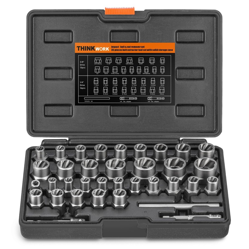 Nut Bolt Screw Extractor Set – Stripped/Rounded Removal Tool Kit with Case