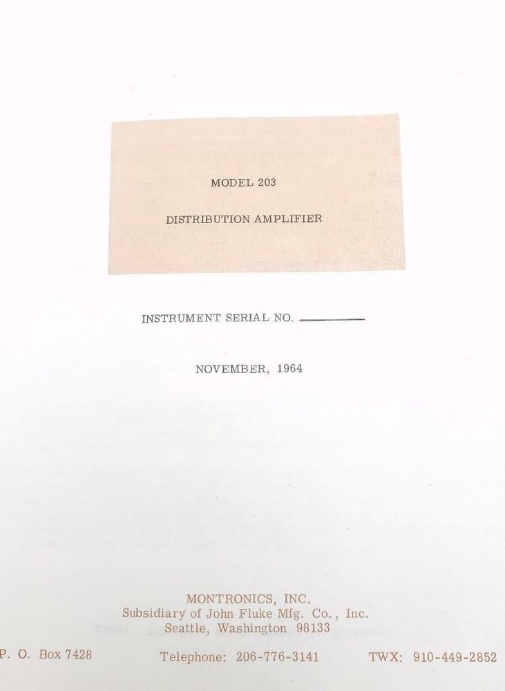 Fluke Model 203 Distribution Amplifier Instruction Manual
