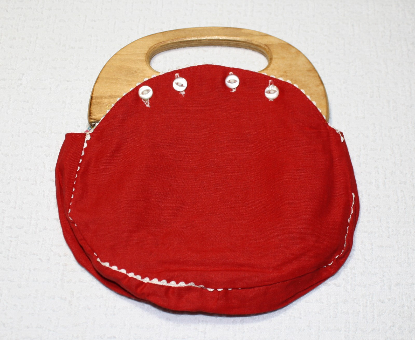 Vintage 1980s Girl's Bermuda Bag Wooden Handle Purse with 6 Handmade Covers