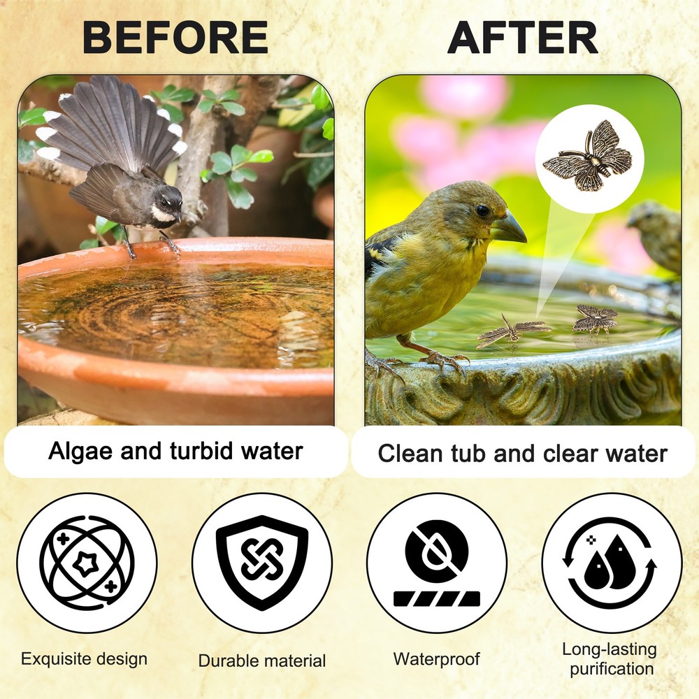 3-Pack Bird Bath Copper Disk, Mini Bird Bath Copper Ornaments [Butterfly]