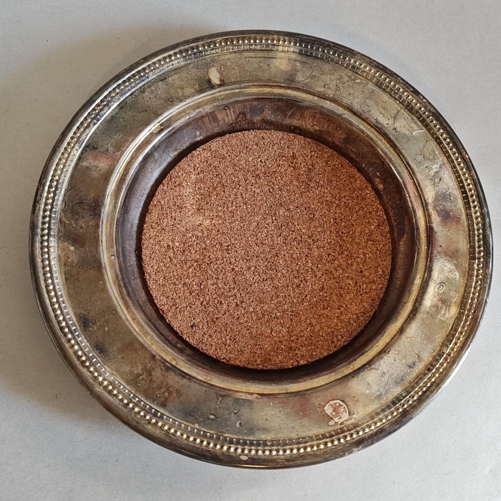 VTG Silverplate Trinket Tray Coaster Cork Insert Ornate Beaded Edge 6.5" Barware