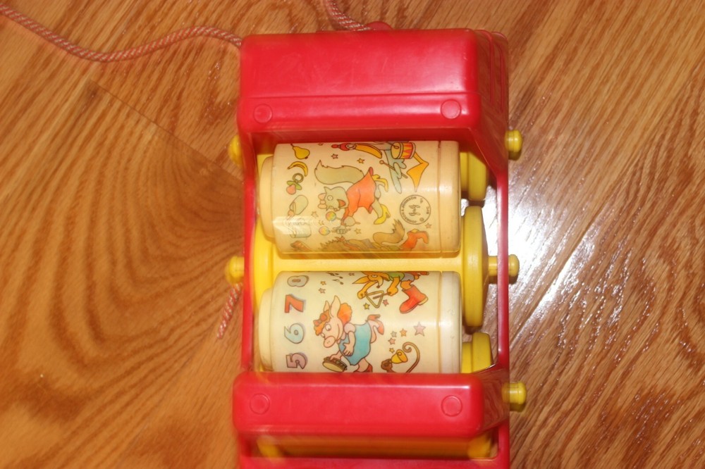 Vintage Johnson & Johnson Rhythm Roller Red Pull Toy Truck & Rollers