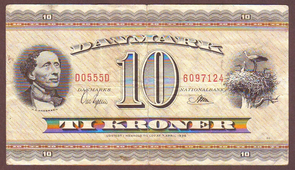 DENMARK  10 Kroner 1955    Prefix D0