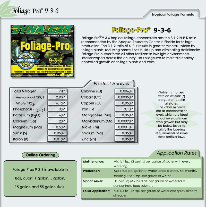 Dyna Gro Foliage Pro 9-3-6 8 oz. Fertilizer Liquid Plant Food Nutrients Grow