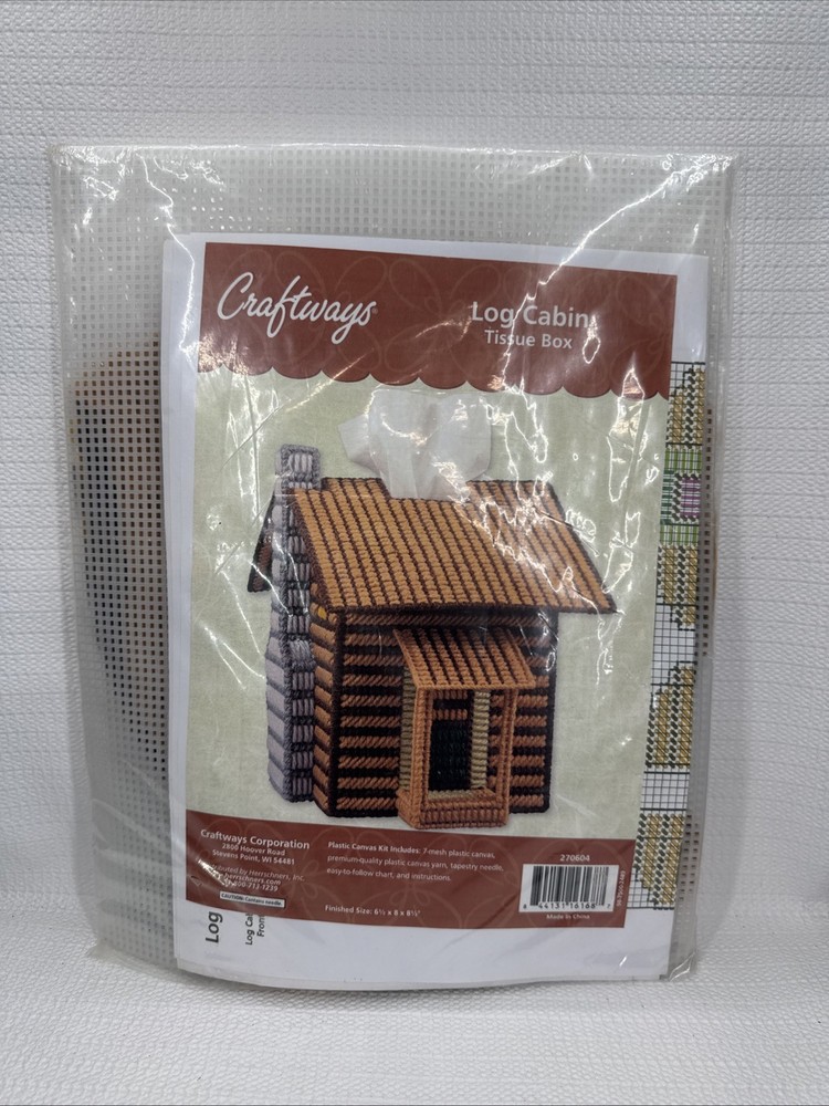 Caftways Log Cabin Tissue Box Cover Plastic Canvas Craft Kit