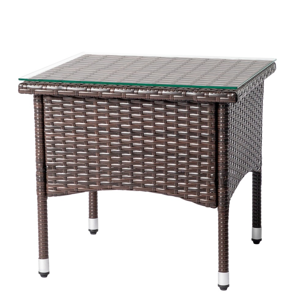 20" Patio Side Table, Outdoor Patio Wicker Square End Table