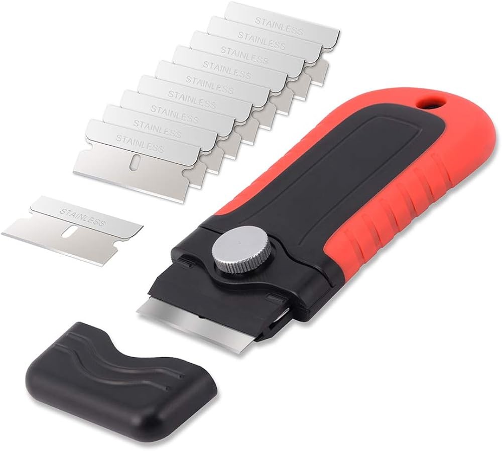 Blade Scraper Tool with Blade Stora Container, Glass