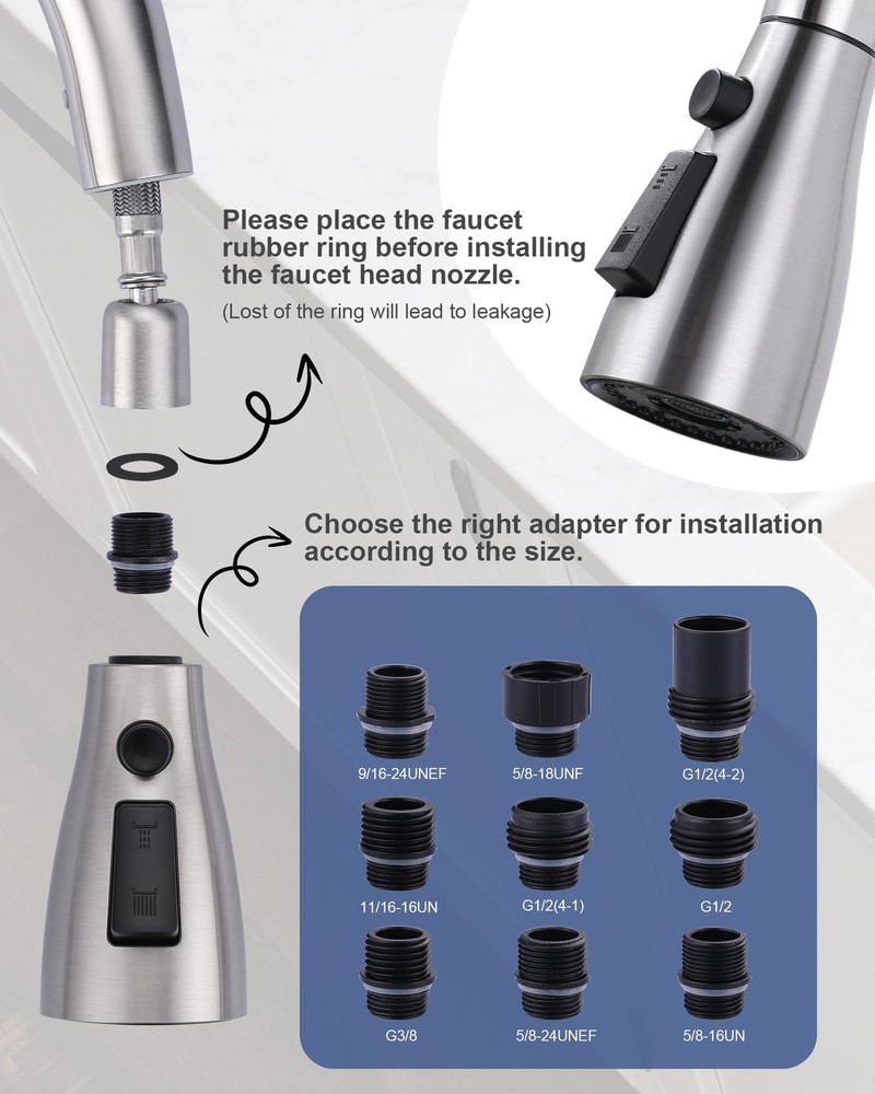 Metal Pull Down Spray Head For Kitchen Faucet 3function Sink Spray Nozzle With 9