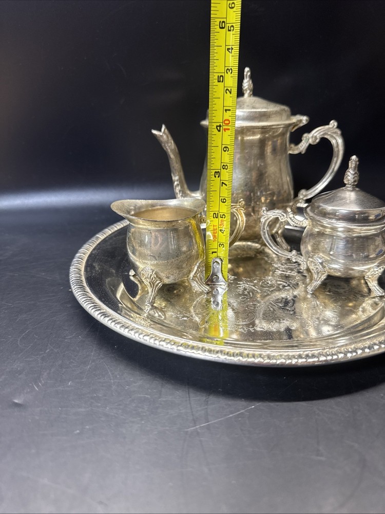 Tea Set Davco Silver Tea Pot/Creamer/ Sugar Bowl/Tray #1