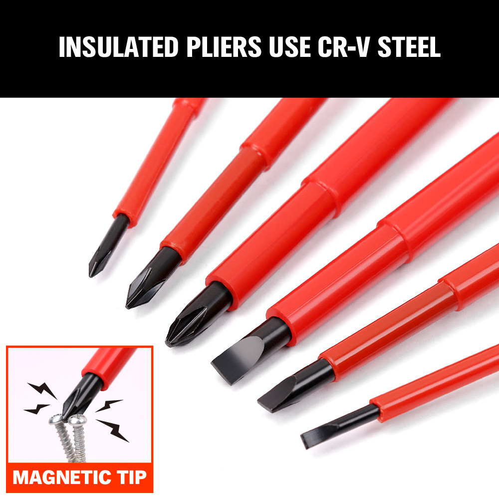 Insulated Slotted & Phillips Electricians Screwdrivers Set Magnetic Tool 6 Piece