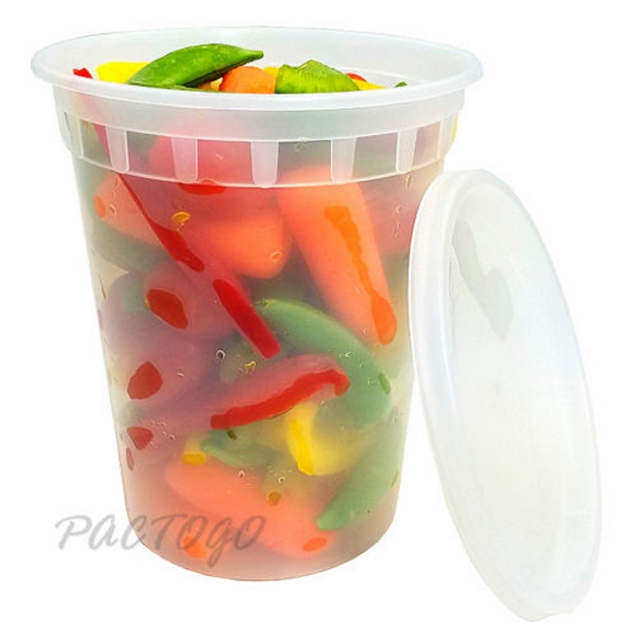 240 Sets- 32 oz. Clear Plastic Soup/Food Containers w/Lids Combo (Microwaveable)