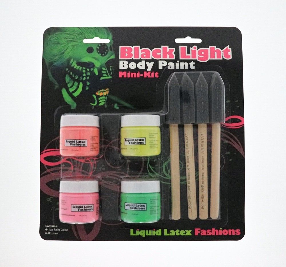 Black Light Body Paint - Mini Kit With 4 Colors + 4 Brushes
