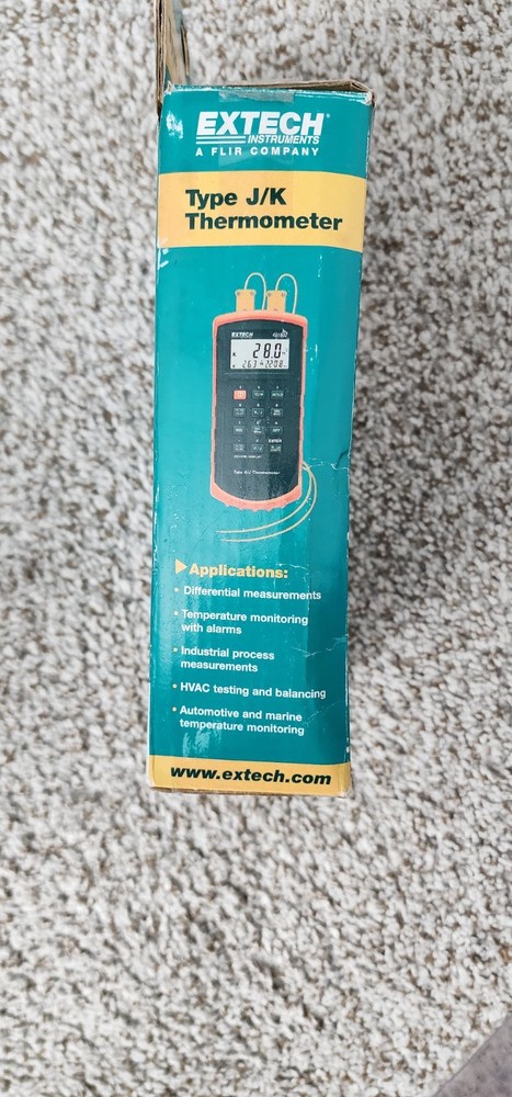 EXTECH 421502 Thermocouple Thermometer,2 In,Type J, K