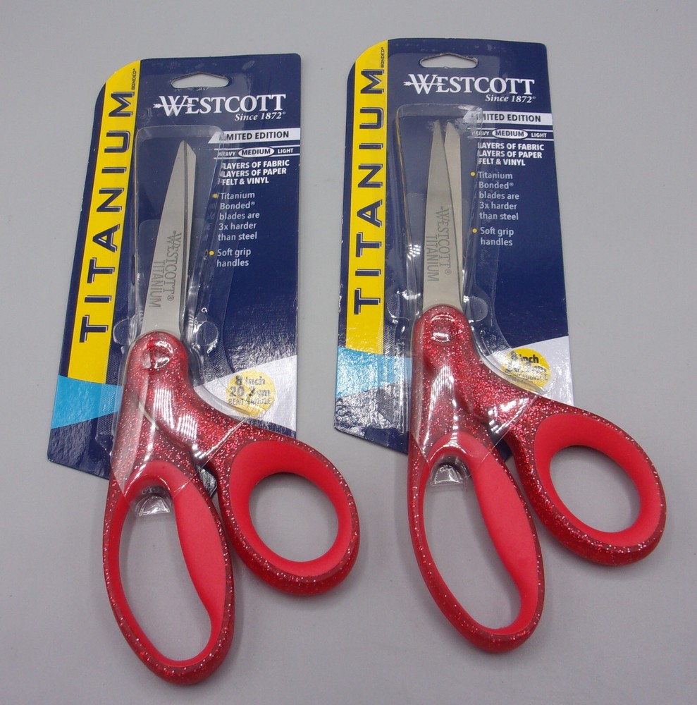 2 Pack Westcott Titanium Bonded Limited Edition Red Glitter 8” Bent Scissors