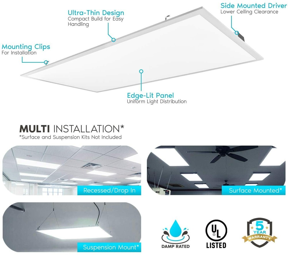 2x4 LED Flat Panel Recessed Light 7800LM 5000K Dimmable Drop Ceiling Lights