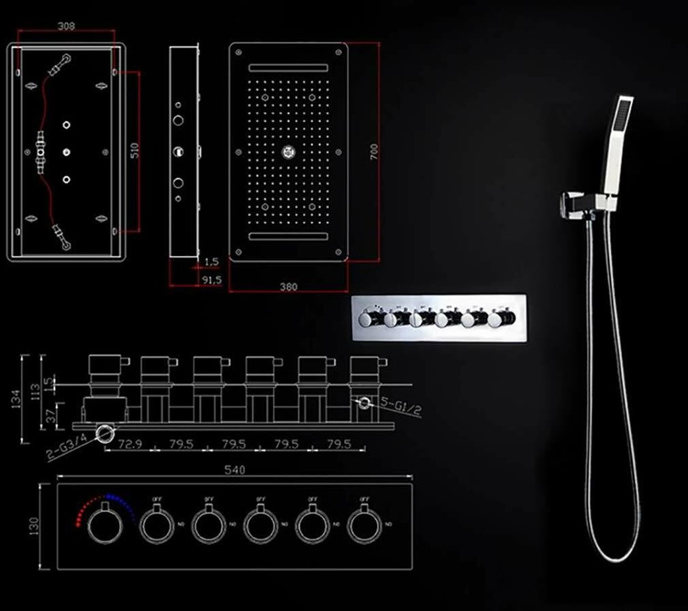 High-pressure water Saving Best LED Shower Multi-Function 15"x28" Brushed Nickel
