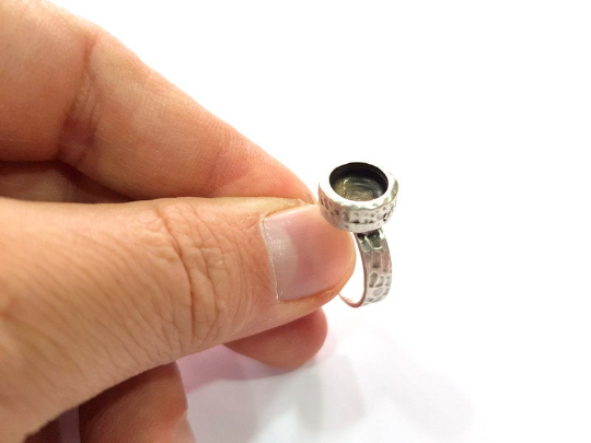 Hammered Ring Blank Setting Base Bezel inlay Backs Cabochon Antique Silver