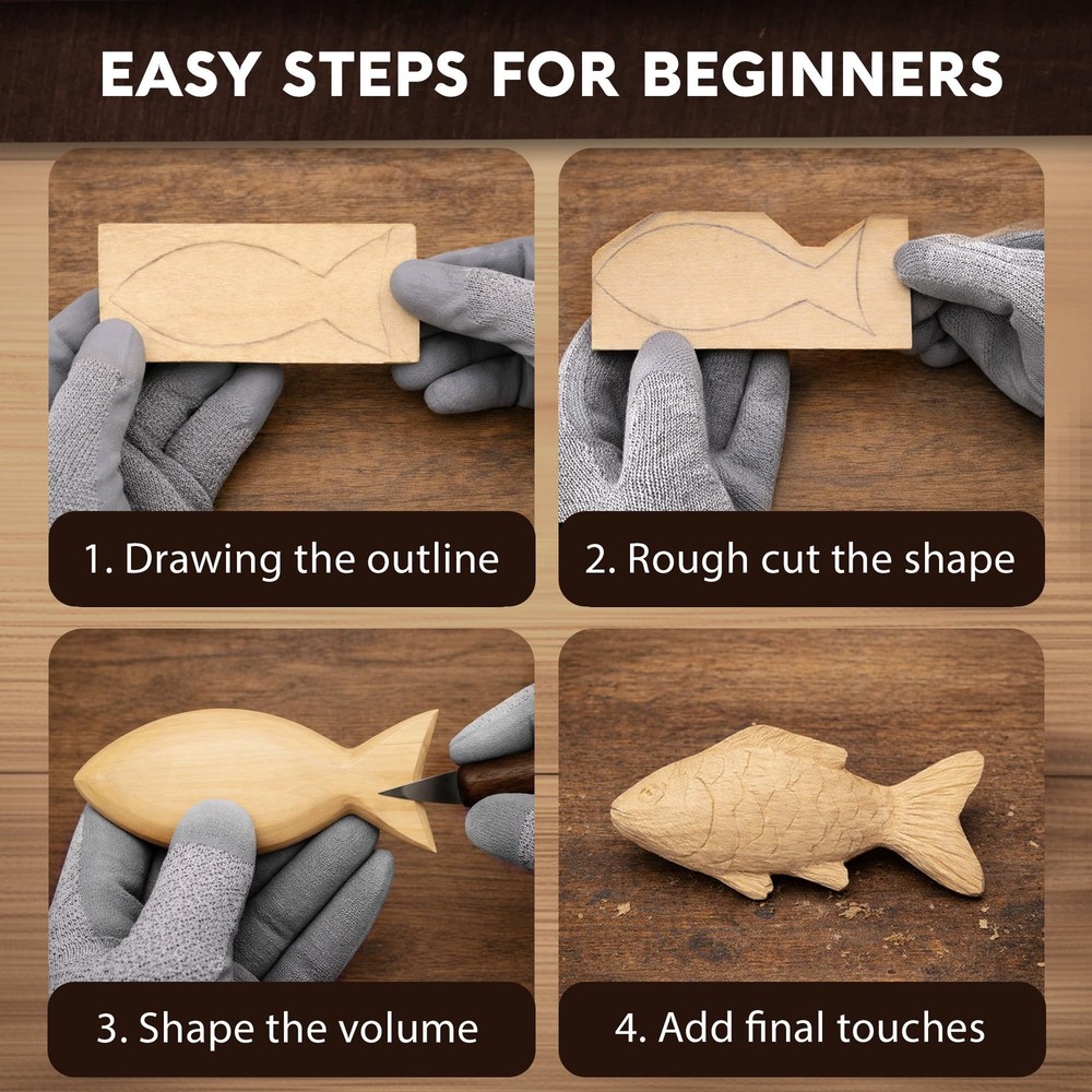 Complete Wood Carving Kit for Beginners - Gift Ready Tools Set Whittling with 8