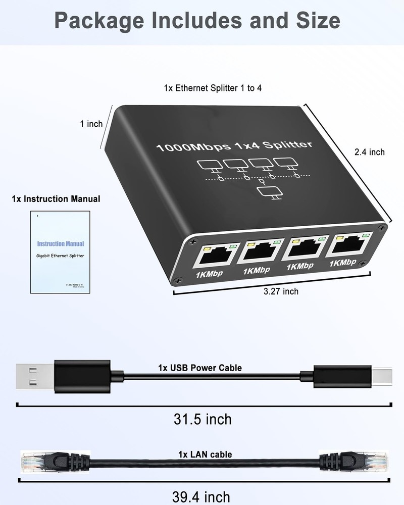 Ethernet Splitter 1 to 4 with Lan Cable, 1 4 Cable
