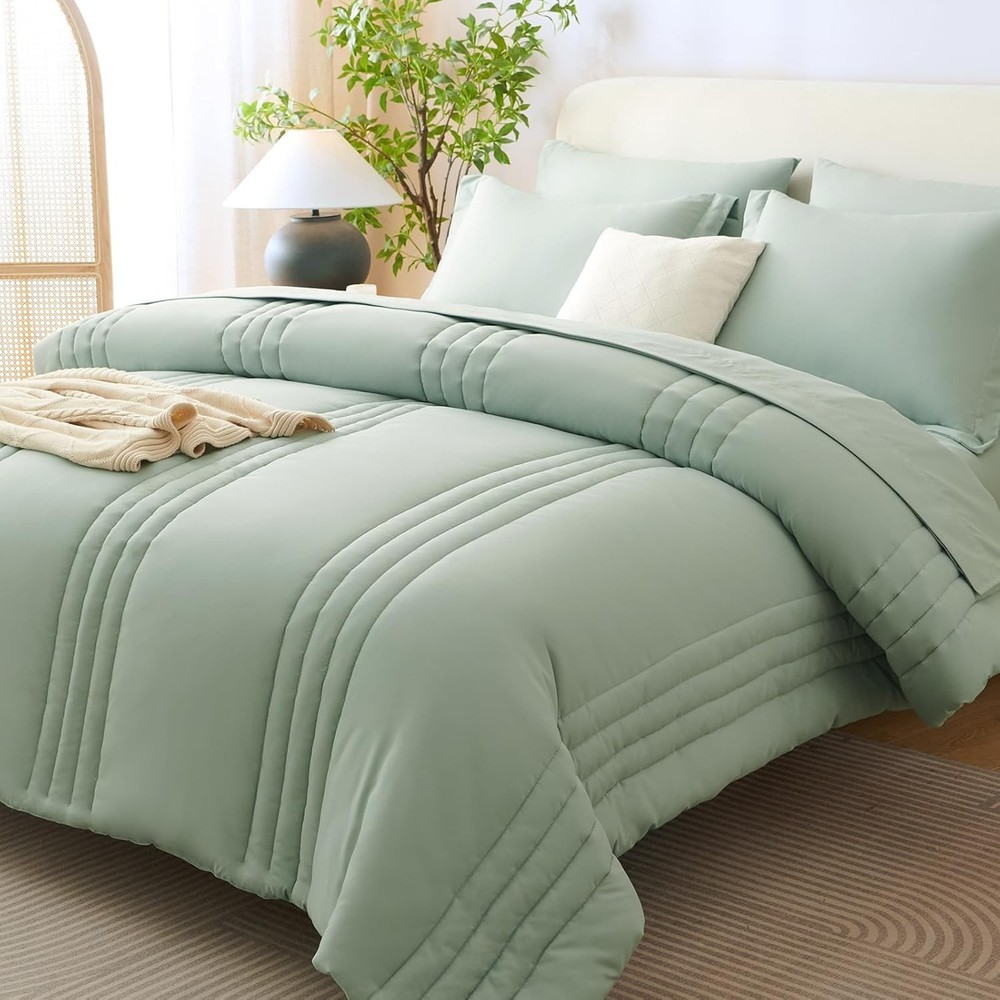 Queen Size Comforter Sets 7 Piece Bed in a Bag Beige Comforter Set W/ Sheets