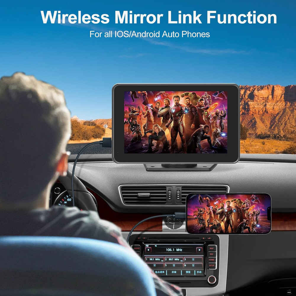 7" Wireless Carplay Screen for Car - Apple Carplay & Android Auto Portable Touch