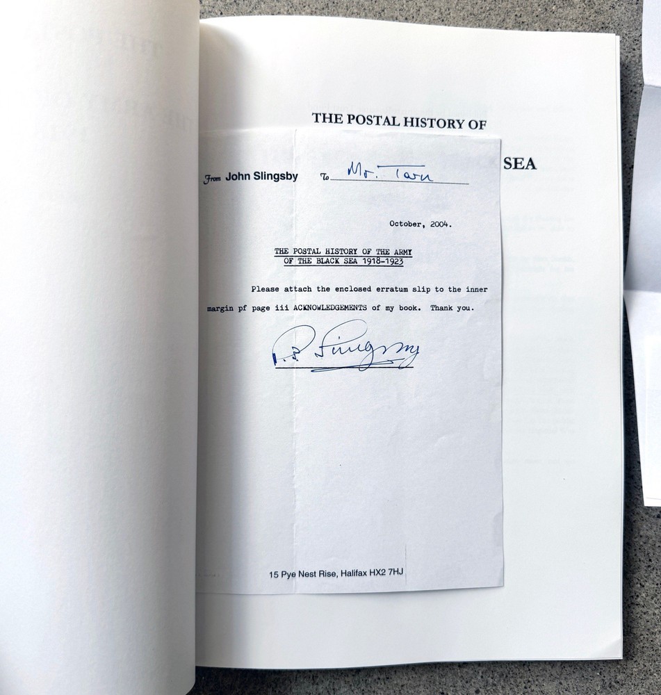 Slingsby Black Sea Postal History 1918 1923 Tarn Assoc Signed Letter Tarn Copy