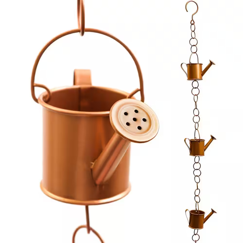 Rain Chain Copper Colored Watering Can Design for Gutters and Downspouts