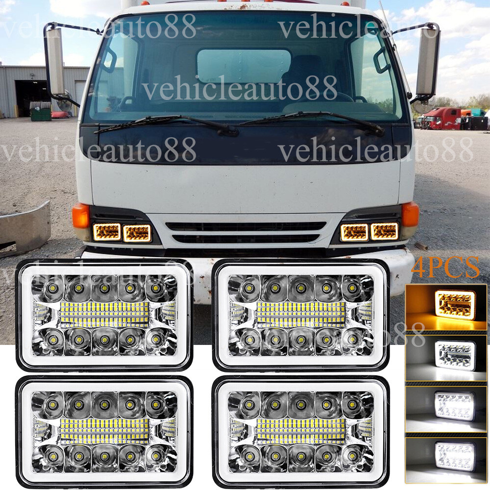DOT 4PCS 4x6'' LED Headlights Hi/Lo Fit GMC W3500 Forward Isuzu NPR-HD NQR Truck