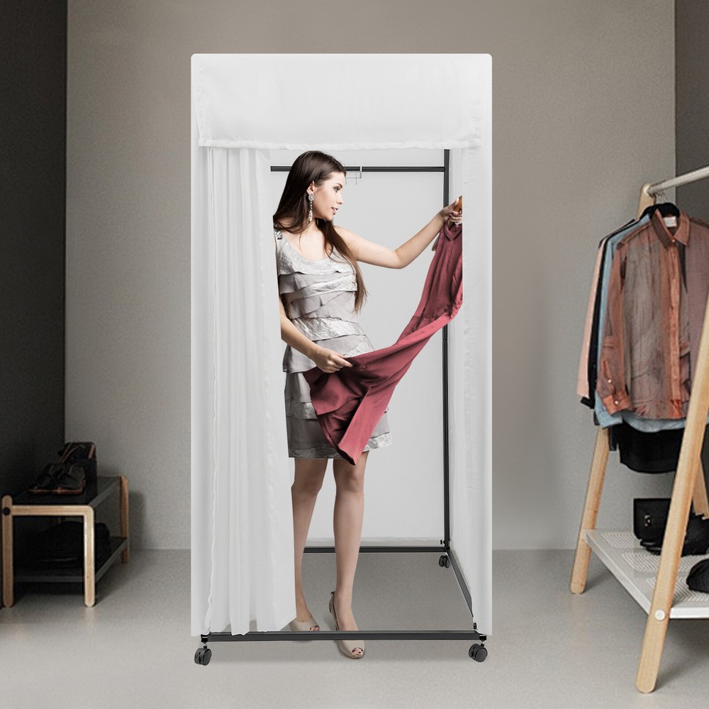 4-Wheels Portable Rectangular Dressing Room Freestanding Fitting Room Movable