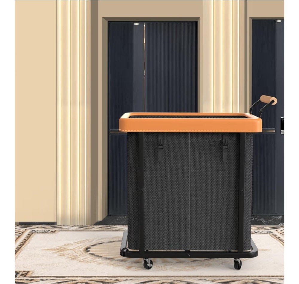 50 Gal (190L) Laundry Hamper 2 Section with Lid,Leather Patchwork Laundry Bas...