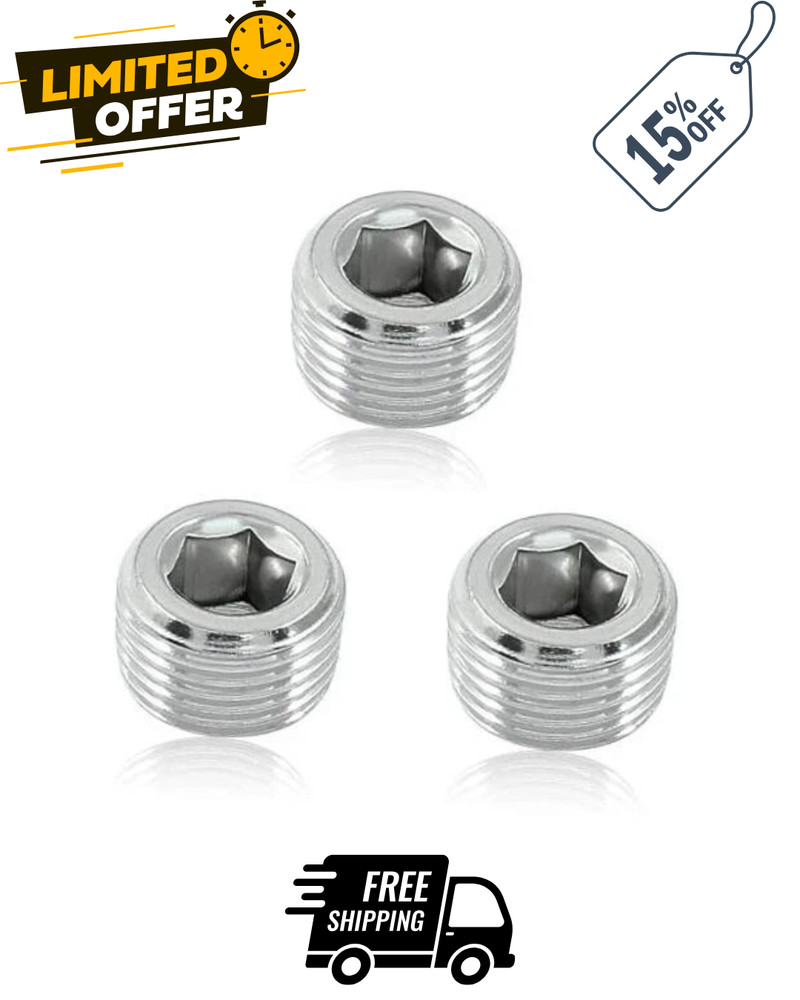 3 Pack 3/8" PT Male Inner Hex Head Thread Plug Pipe Fitting 304 Stainless