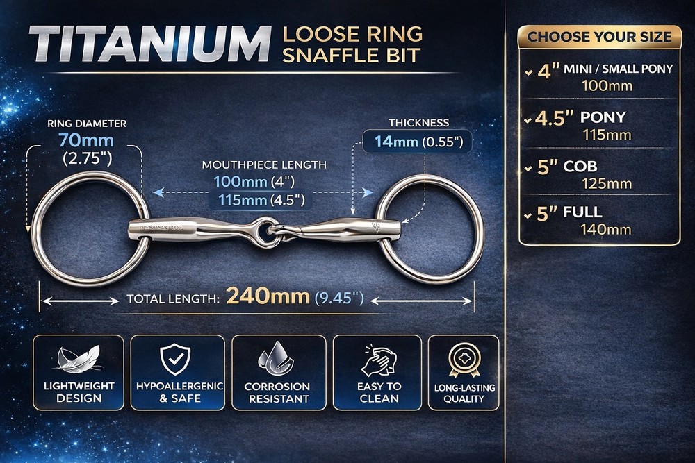 Titanium Horse Bit Anodised Loose Ring Snaffle – Lightweight & Gentle