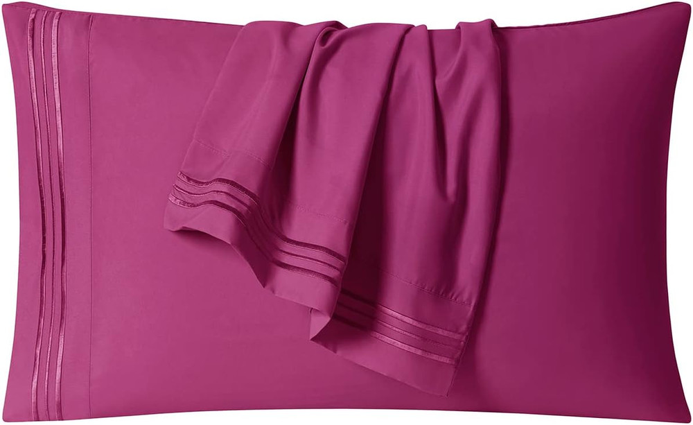 Queen 4PC Bed Sheets Set, Deep Pocket, Extra Soft Microfiber, Magenta