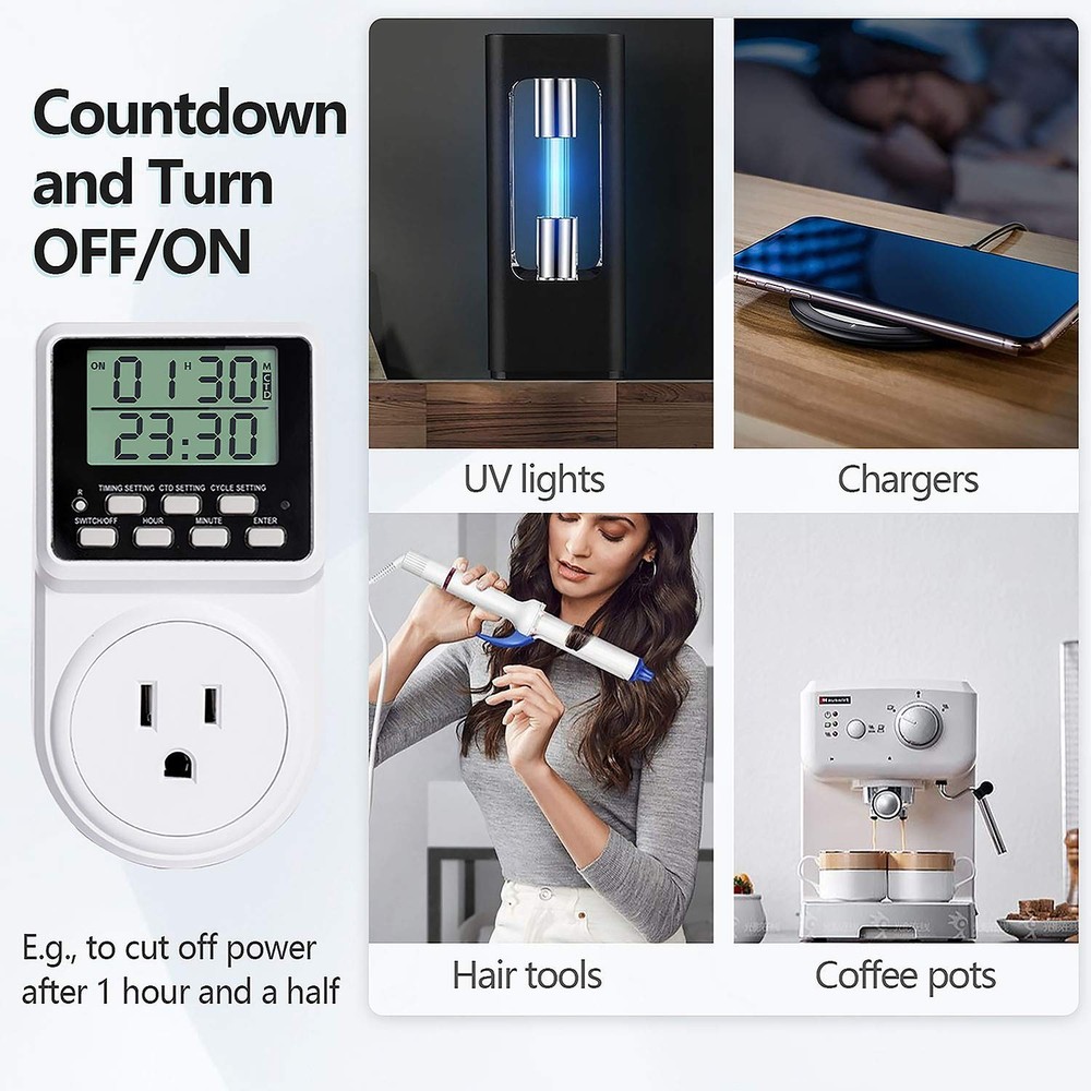 Digital Infinite Repeat Cycle Intermittent Timer Plug for Electrical Outlet, ...