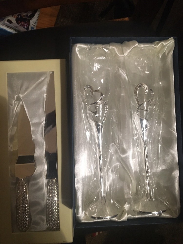 Wedding Champagne Flute Cake Knife and Server Set
