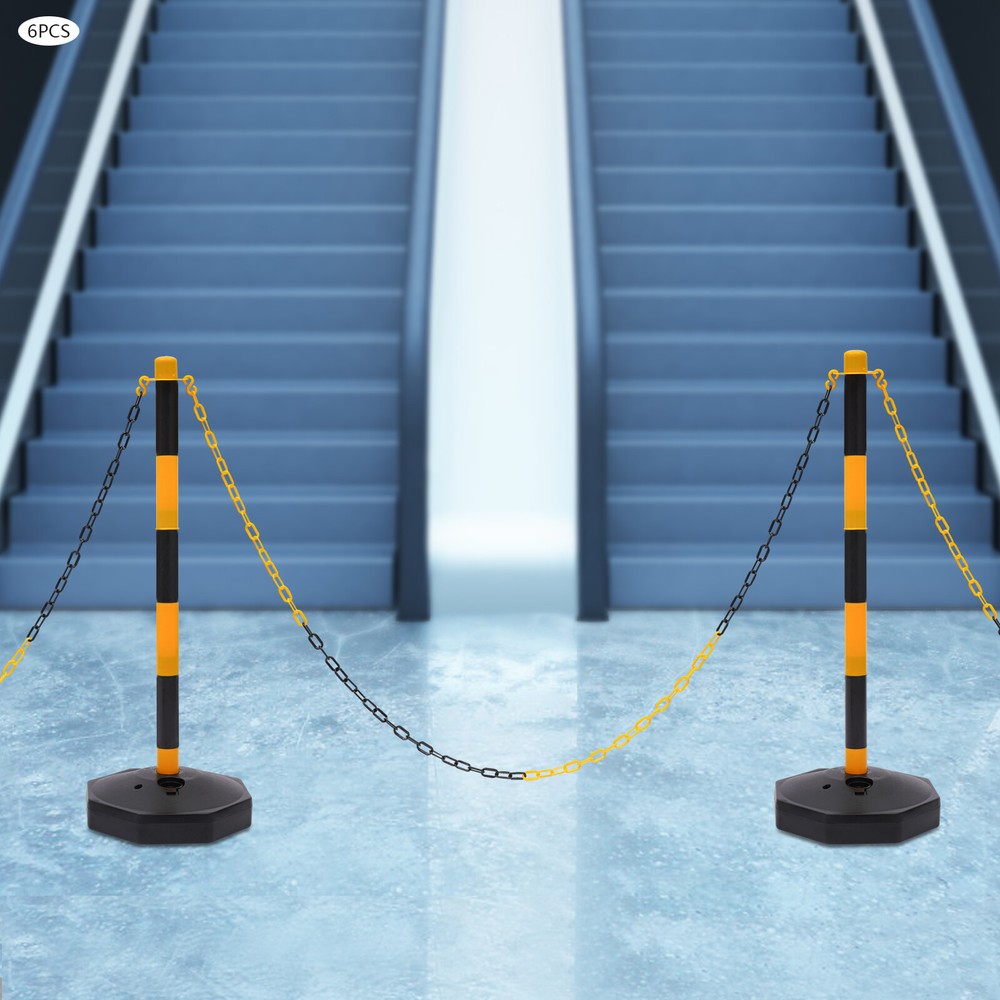 6 Pack Traffic Cones Adjustable Delineator Post Portable Parking Pole W/ Chains