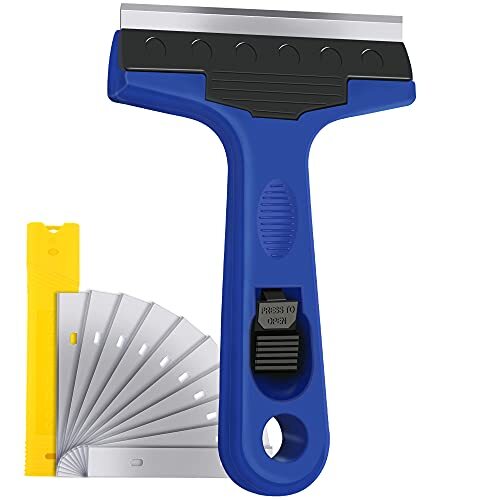 Razor Blade Scraper 4" Scraper Tool with 10 Extra Replacement Metal Blades Glass