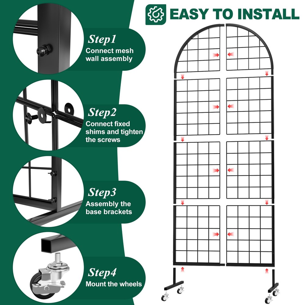 Grid Wall Panels Display Stand 2' x 5.2' FT Black Movable Wire Grid Wall Disp...