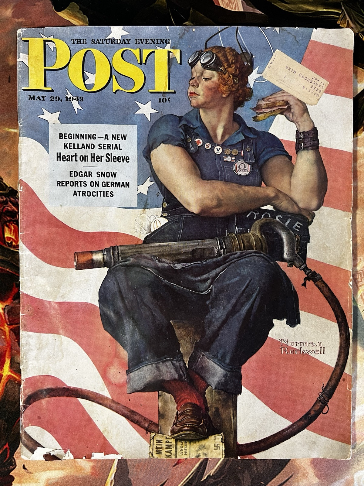 Norman Rockwell Rosie  Rivitor Saturday Evening Post May 29, 1943-Free Shipping