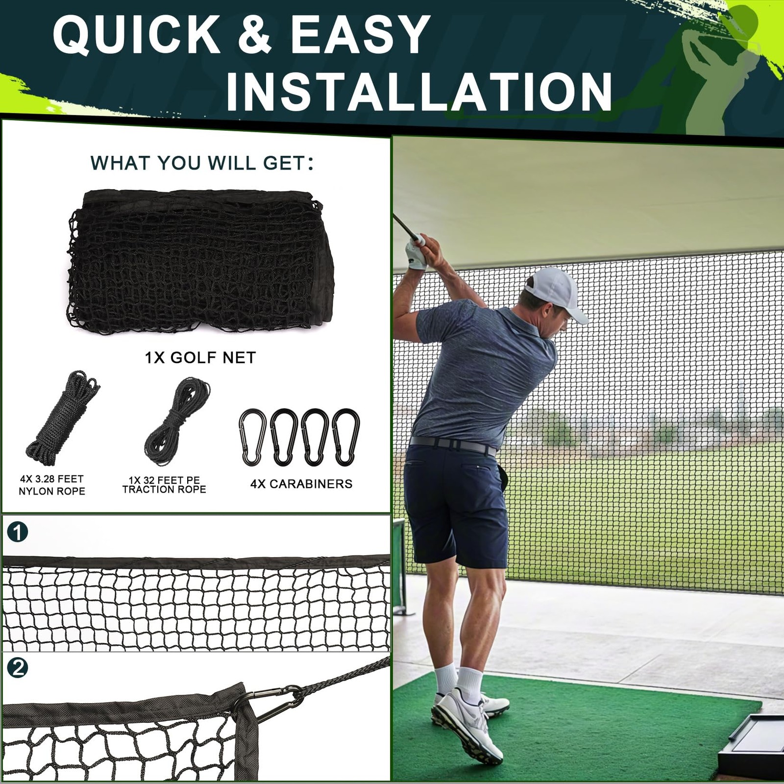 Golf Netting 10x20Ft Heavy Duty Golf Hitting Net for Garage Practice, Golf Ba...