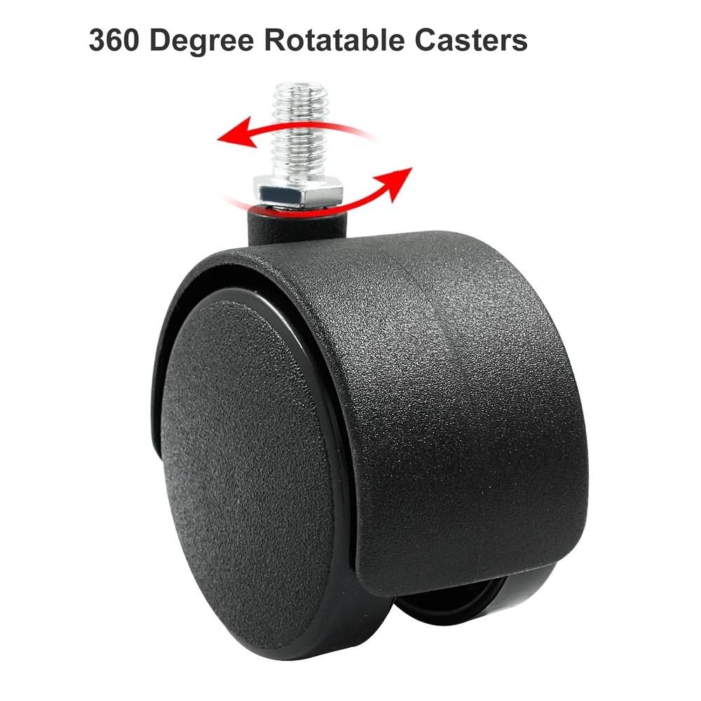 4pcs 2 Inch Swivel Caster Wheels, Black Nylon M8 Threaded Stem