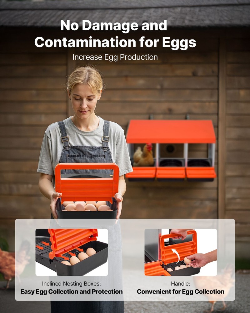 VEVOR Chicken Nesting Boxes 3 Compartments Metal Egg Laying Box Collection Lids
