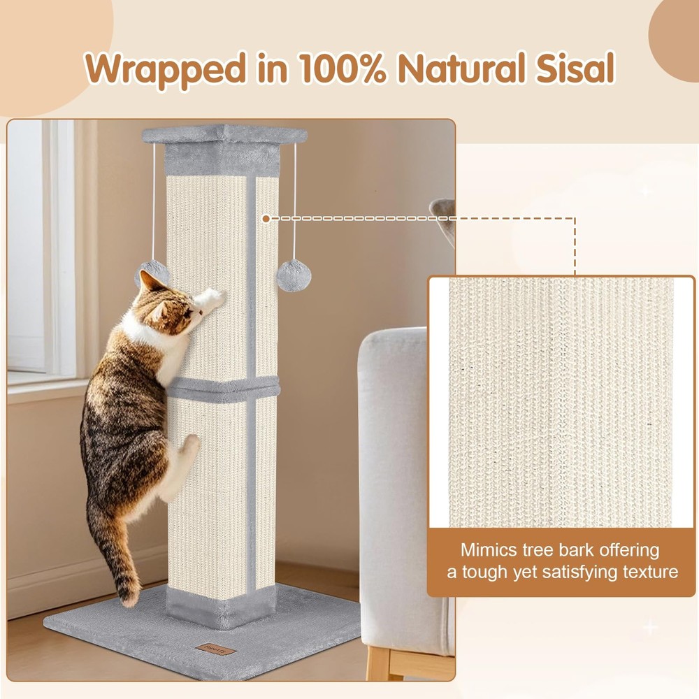 33 Inch Cat Scratching Post Grey Tree for FullBody Stretching