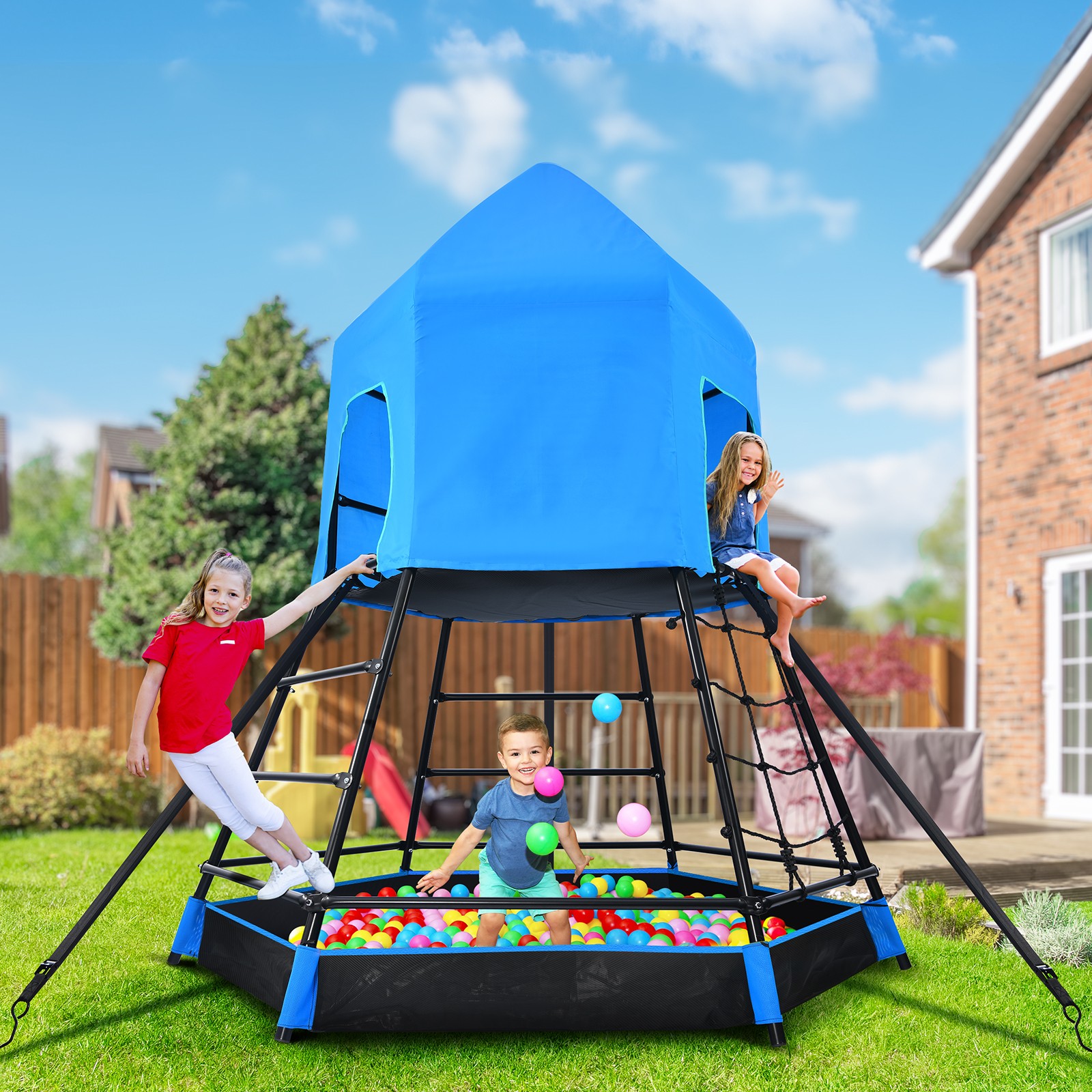 Climbing Toys Dome Climber with Platform and Tent Kids Outdoor Playground Set