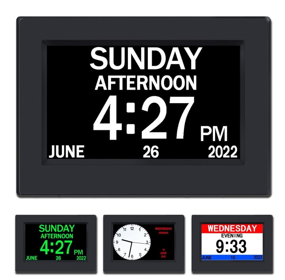 AINFTIME DST Clock with Day and Date for Elderly-3 Display Digital Calendar A...