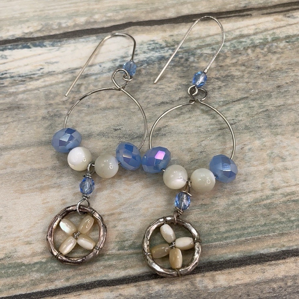 Adorned Crown assemblage blue bead pearl earrings