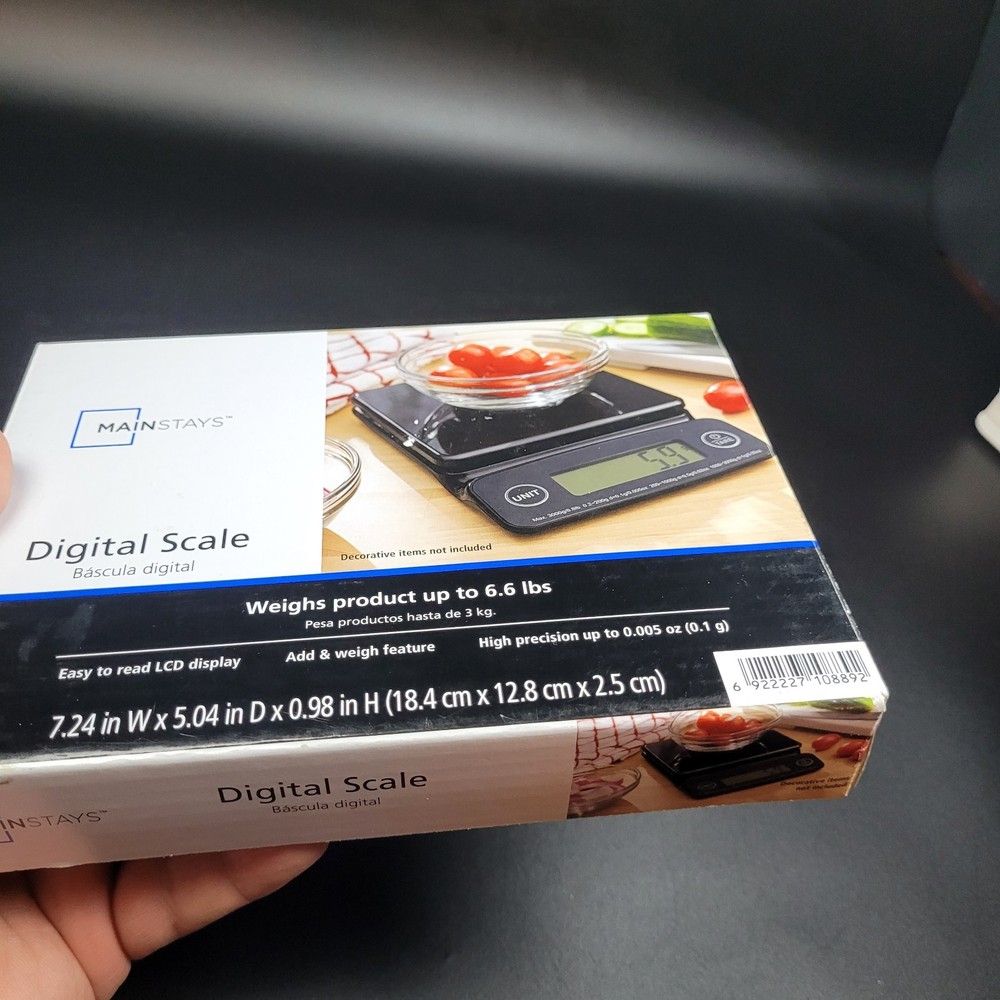 Mainstays 6LB High Precision Digital Kitchen Scale with Blue Backlit, Black