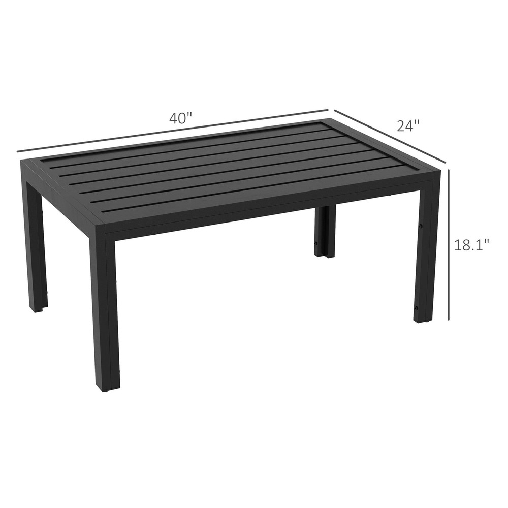 Outdoor Coffee Table Rectangle Side Table with Steel Frame Black