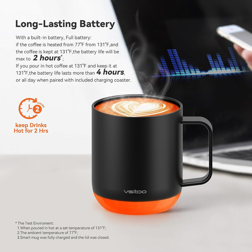 S6 Plus Self-Heating Smart Mug with App Control & RGB Lights - Black
